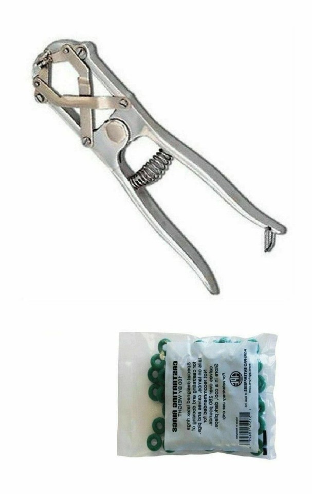 Castration Bander W/FREE 100 Castrator Rings Flared Plier for Cattle ...