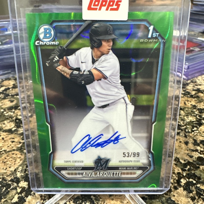 2026 Bowman Chrome Aiva Arquette 1st Bowman Green Lava Auto /99 Marlins Sealed