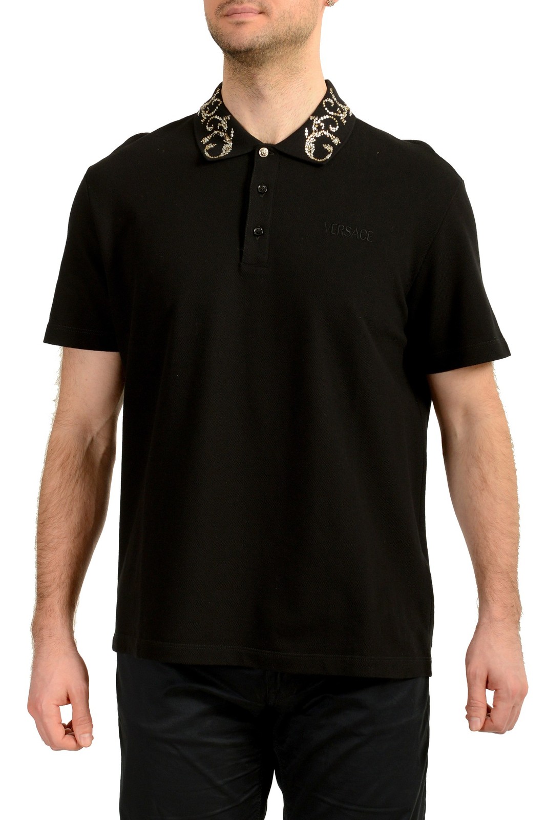 Versace Mens Black Logo Embroidery Short Sleeve Polo Shirt US 2XL IT 56 62490₽