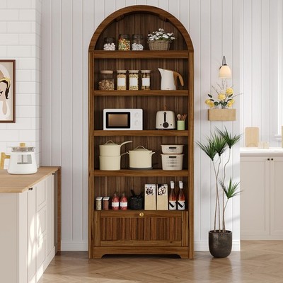 72 in Tall Arched Pantry Cabinet, 5-Tier Kitchen Pantry Cabinet with Spacious...
