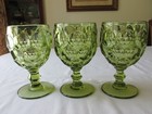 Set 3 Vtg 1960s Imperial Glass PROVINCIAL Green Thumbprint Water Goblets 5 5/8"