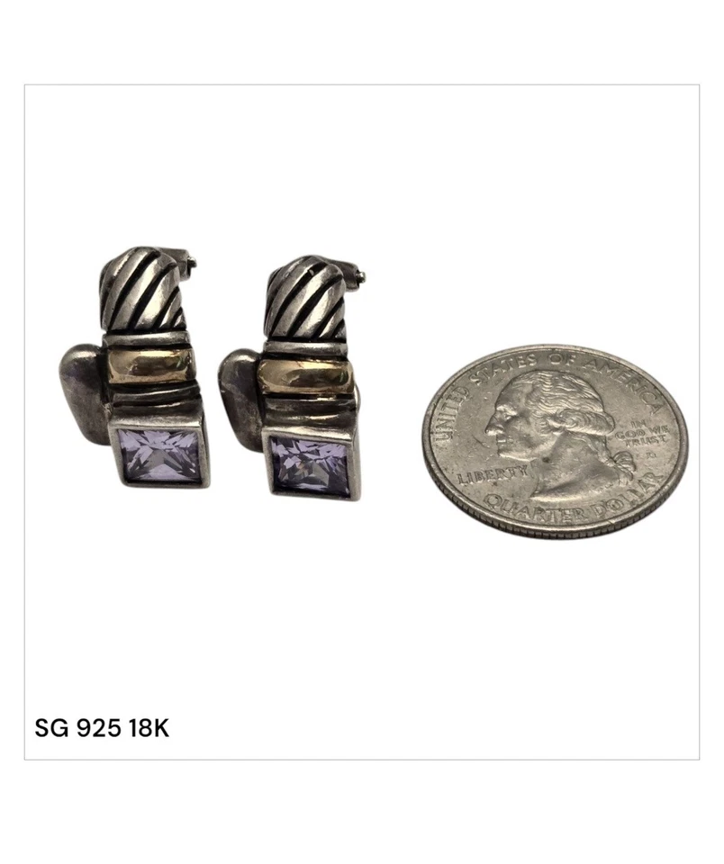 Pendientes Omega Cable Amatista Diseñador Retirado SG Oro 18k Plata Esterlina Foto 2 de 4