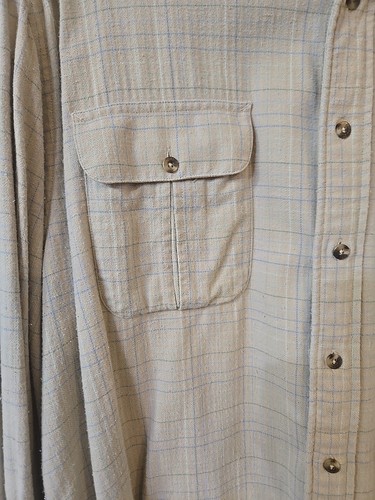 Authentic C.C. Filson Seattle Flannel Button Up Shirt Tan Blue Vintage Rare - Picture 4 of 9