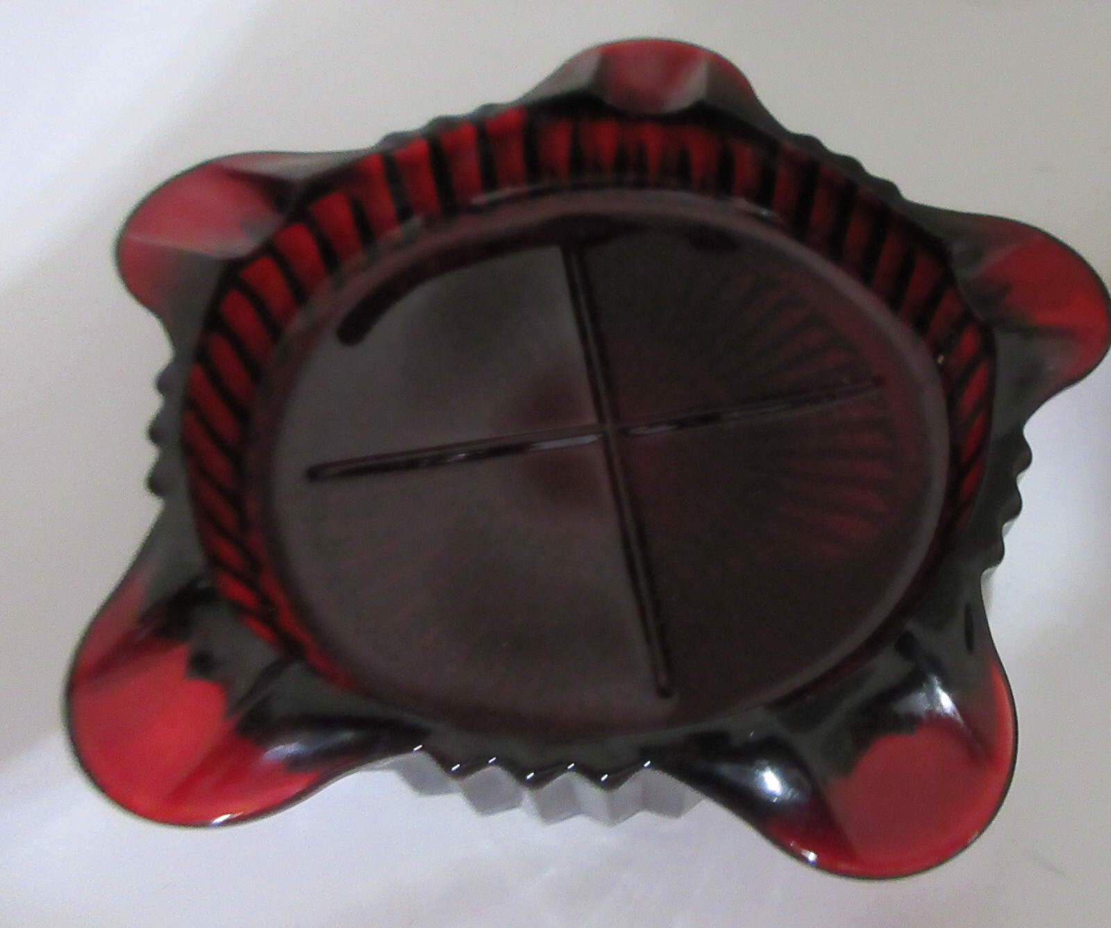 Ashtrays Anchor Hocking Ruby Red Glass Queen Mary 4"x1.5" Tall Set 2 Vtg '50s