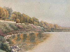 Very beautiful watercolor painting River paper, 1921 To Identify Dickson