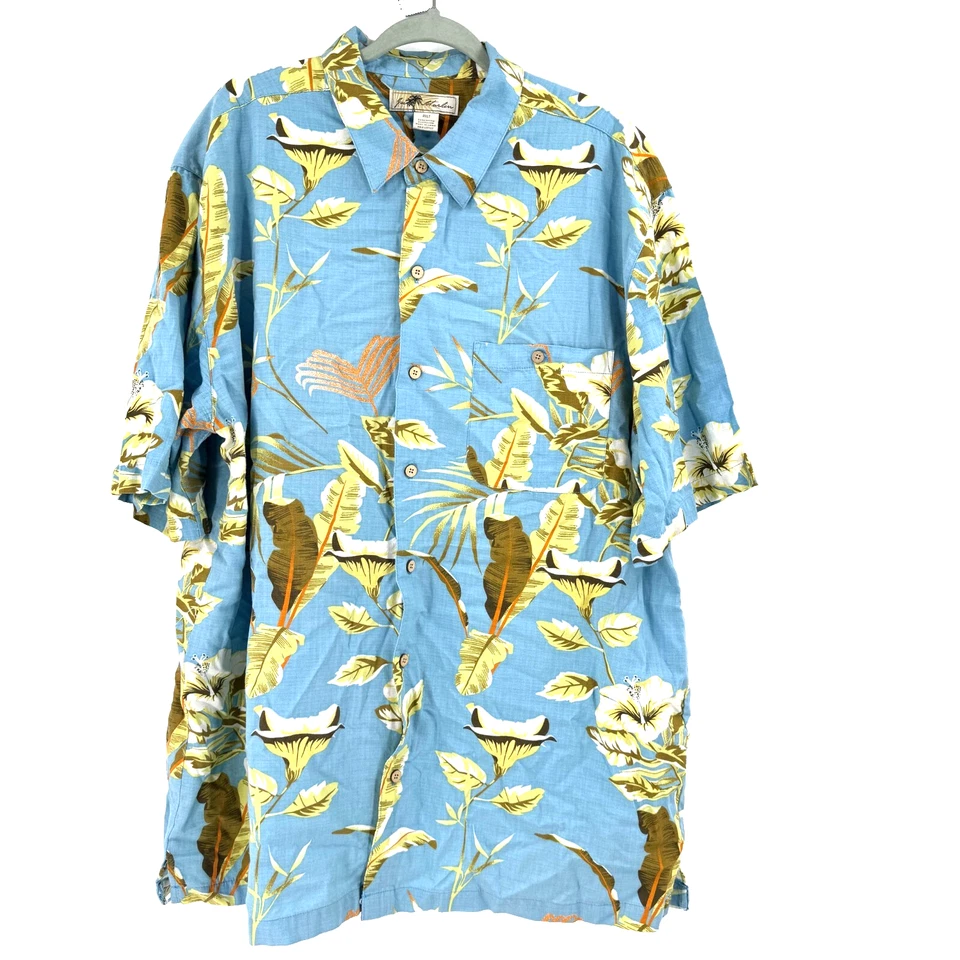 Camisa Hawaiana Joe Marlin Hombres 2XLT Azul Floral Palma Vacaciones Tropical Ropa de Resort Foto 4 de 4