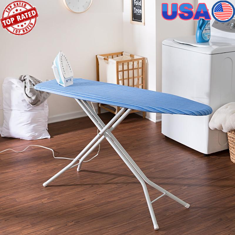 Adjustable Retractable Ironing Board with Collapsible Steel Frame and Iron Rest-image