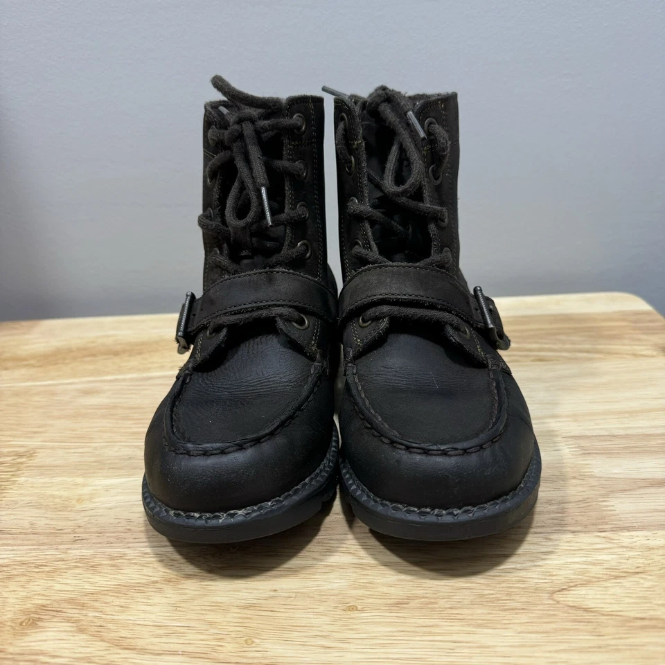 Polo Ralph Lauren Bear Ranger Boots Youth 1 Brown Suede Leather Lace Up Combat - Image 2 of 4