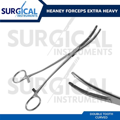 Heaney Forceps 9'' Extra Heavy Pattern, Double Tooth, Curved German Grade