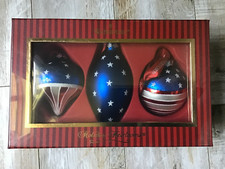 Waterford Holiday Heirlooms Set of 3 Flag Glass Ornaments