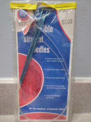 Vintage  Boye Needle Company 18'' Flexible Straight Needles (2 In Pack) Size 7