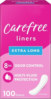 Carefree Panty Liners, Extra Long Liners, Unwrapped, Unscented, 100ct (Packaging