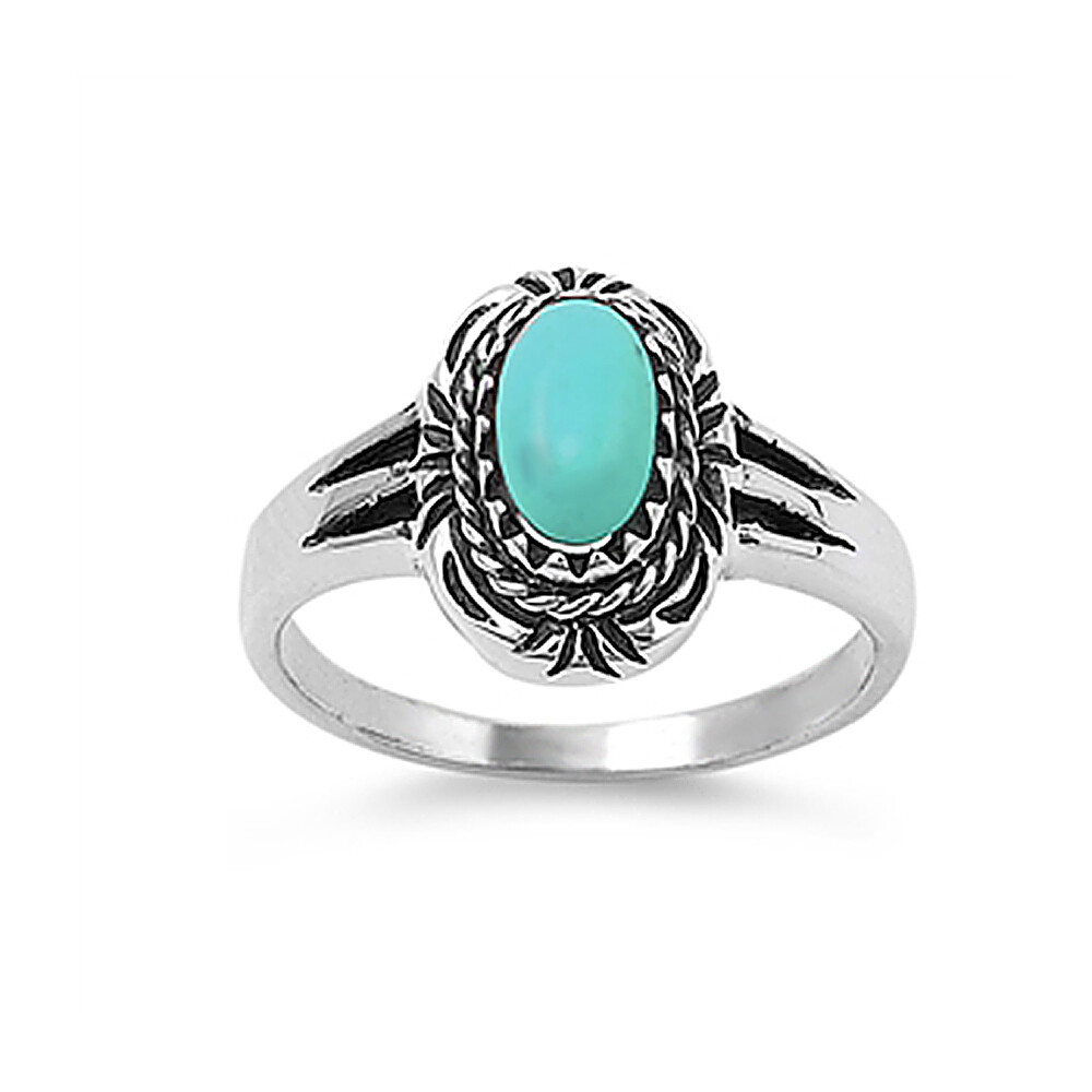 Fine Women 14mm 925 Sterling Silver Oval Simulated Turquoise Vintage ...
