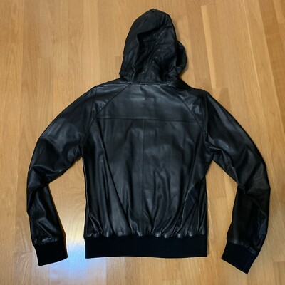 Gap x GQ En Noir Black Hooded Leather Jacket Small Rare | eBay