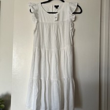 J. CREW White Linen-Blended Ruffle-Sleeve Tiered Mini Dress Size 4