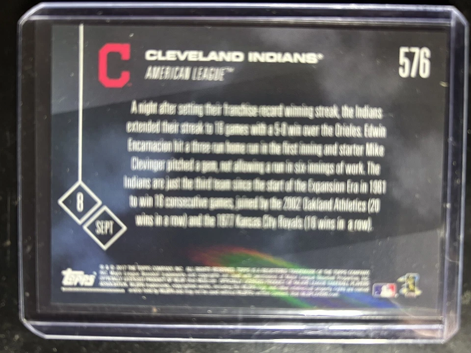 2017 Topps Now #576 Cleveland Indians Mike Clevinger/Edwin Encarnacion - Image 2 of 2