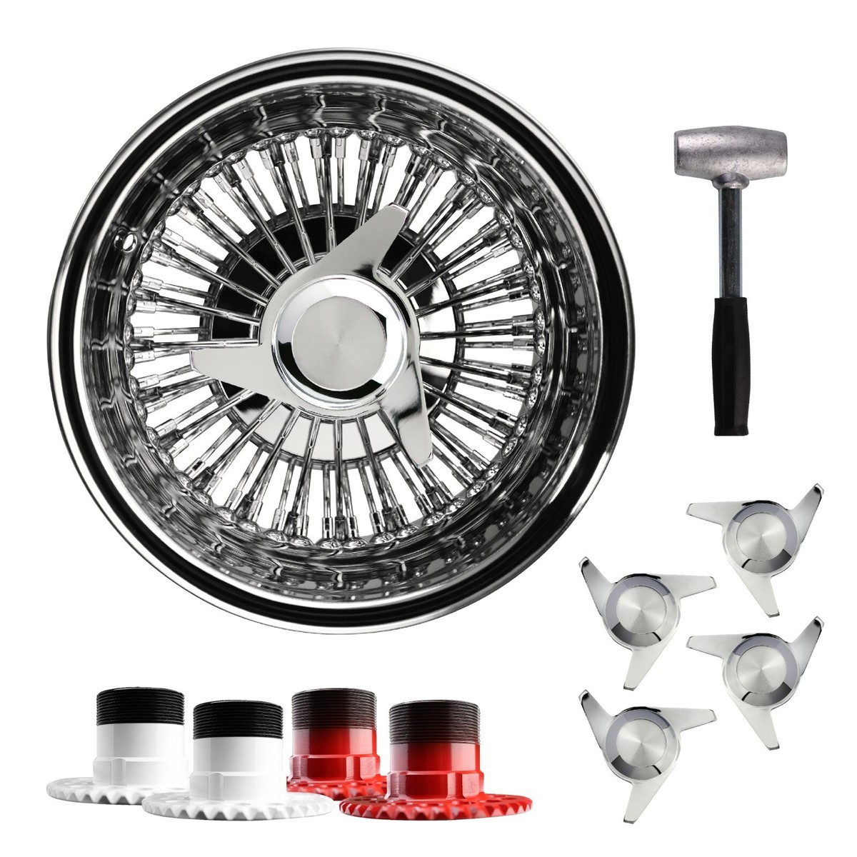 13x7 Rev 72 Spoke SS Straight Lace Lowrider Wire Wheels, 3 Bar Cut