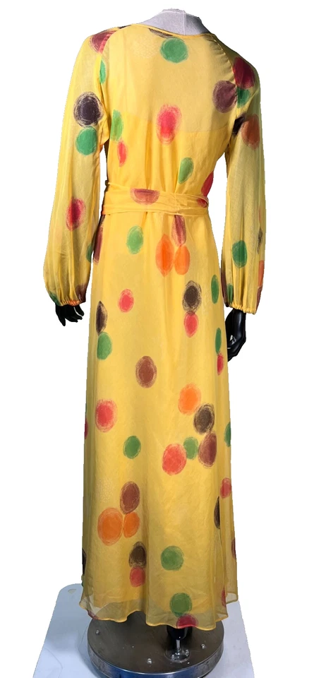 Vestido de crepé amarillo Helga vintage años 60 estampado circular geométrico vestido con tirantes pequeño Foto 4 de 4