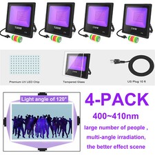 4-Pack LED UV Black Light 150W UV-A Halloween Party Music Stage Club Floodlight