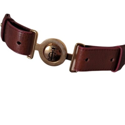 Juicy Couture Y2K Leather Waist Belt Brown Gold JC Logo 