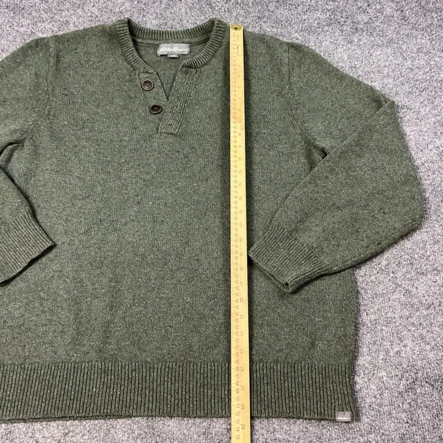 Eddie Bauer Sweater Mens XL Green Fisherman Cotton Wool Knit Henley Heavyweight - Image 4 of 4