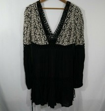 Free People Boho Dress Black W/ Cream Embroidery Festival Womens Size 4