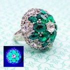 Vintage Sterling Uranium Glass Ring Rhinestone BombeDark Green 925 Silver Size 6