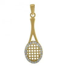 14kt Yellow Gold Cubic Zirconia Tennis Racquet Sport Charm Pendant Small Tiny