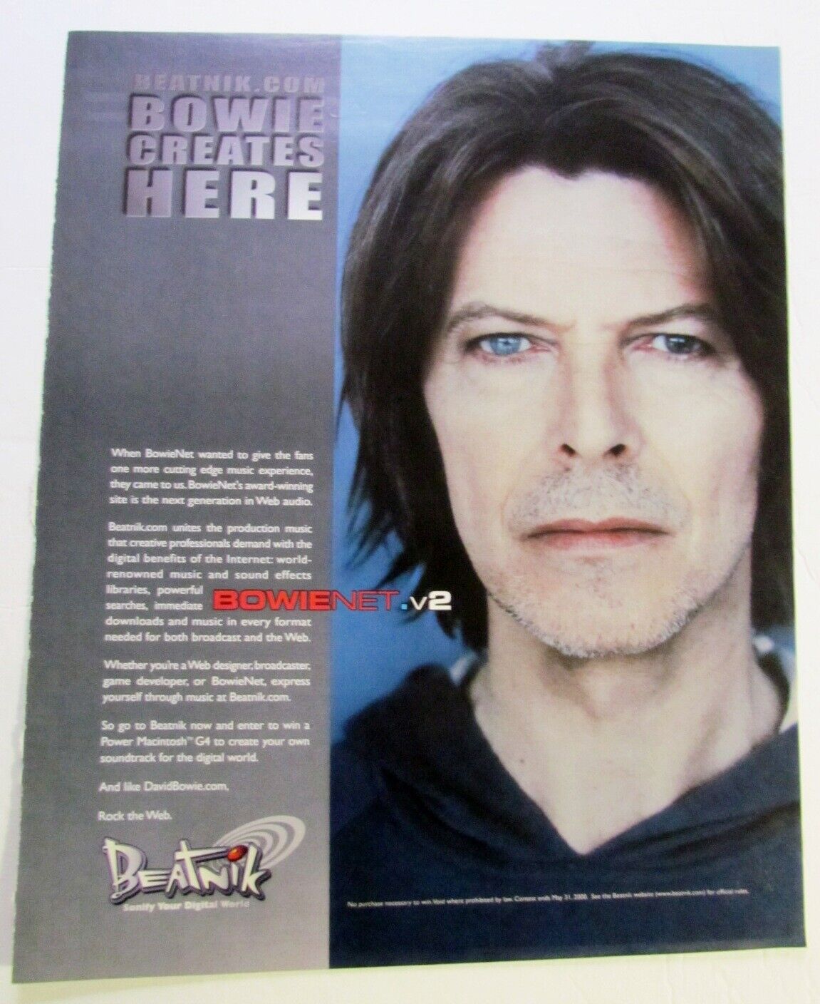 David Bowie Bowienet 2000 Rare Billboard industry ad 13.5 x 11