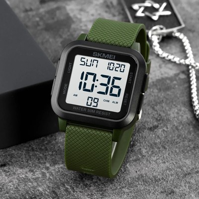 Square Men'S Digital Watch Big Numbers Dial Large Face Waterproof LED Watches