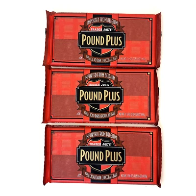 3 X Trader Joe's Pound Plus Belgium 72% Cacao Dark Chocolate Bars 3 HUGE PACKS