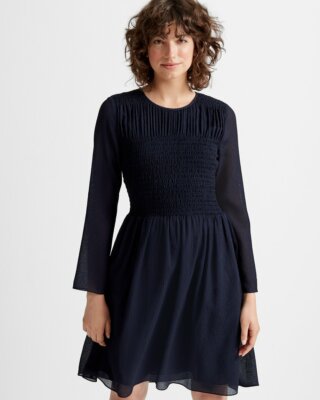 NWT Club Monaco Women's Smocked Long Sleeve Dress Sz 0 | eBay