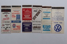6 Vtg Auto Dealer Matchbooks Dunlop Ford VW Cadillac Firestone Tire