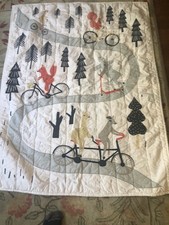 Quilt - Land Of Nod Forest Appliqu  Animals  Trees Biking 50x40