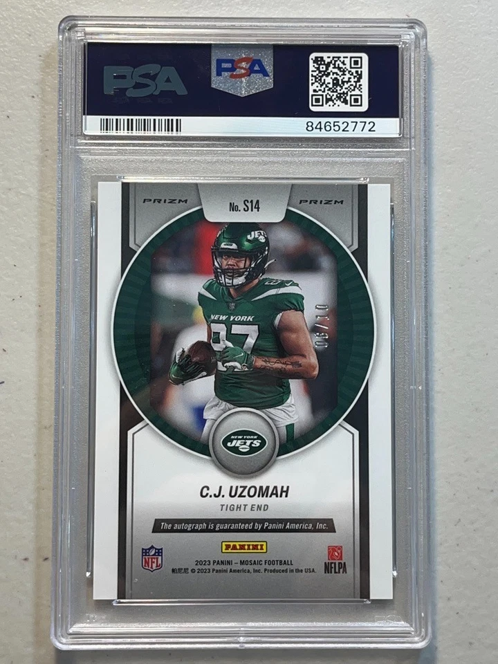 CJ Uzomah PSA 10 10 2023 Panini Mosaic /10 Gold Prizm Scripts Auto Autograph - Image 2 of 2