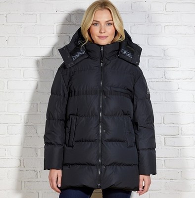 MOOSE KNUCKLES Canada langer schwarzer wattierter Daunenparka Mantel Puffa Größe Large 006122