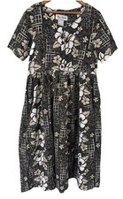 TWO POTATO Laguna Beach Vintage Floral Maxi Mumu Caftan Dress, Hawaiian BROWN