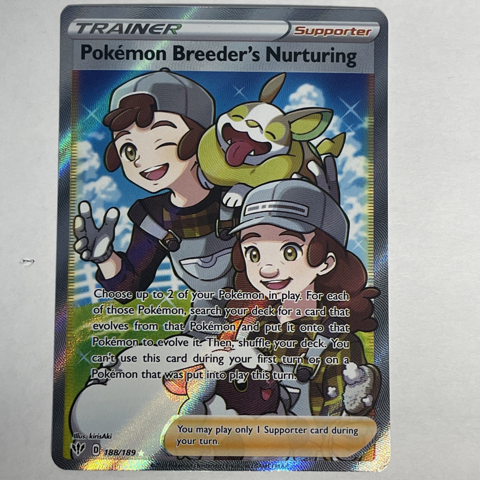 Pokemon Breeder's Nurturing (Full Art) 188/189 Swsh03: Darkness Ablaze Holo