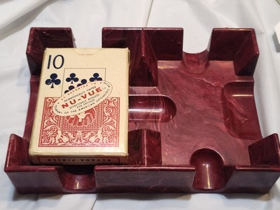 Vtg Hoyle Official  Playing Cards Plastic Coated Jumbo Face Finish & Holder