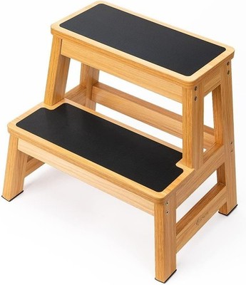 StrongTek Holz Tritthocker für Erwachsene und Kinder, 17 Zoll hoch, rutschfest natur 