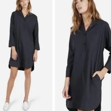 Everlane Navy Blue The Artist Smock Shirt Dress Wool Blend Size Medium