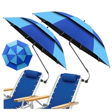 48.6" Double Canopy Beach Umbrella with Clamp, UPF50 Beach Chair Umbrella wi...