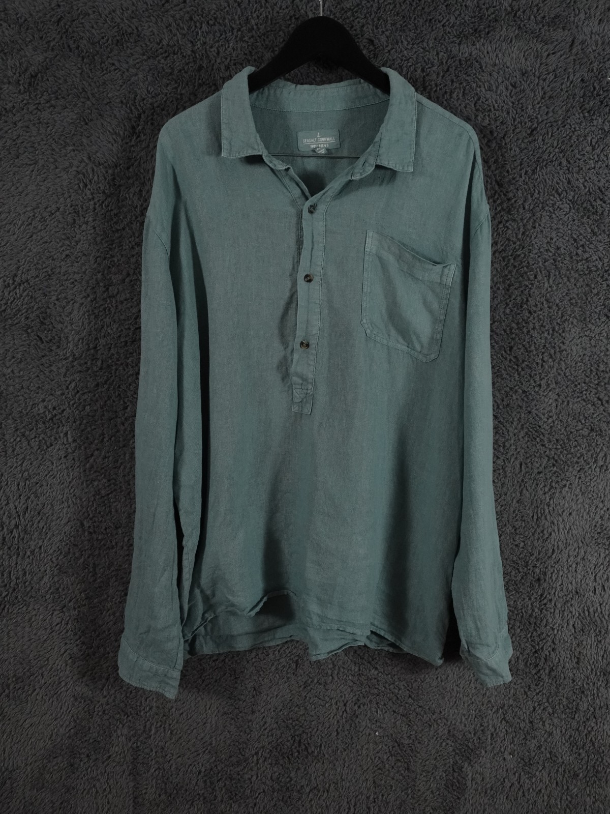 Camisa Artistas Seasalt Para Hombres XXL 2XL Turquesa 1/4 Botón 100% Lino Bolsillo Verano