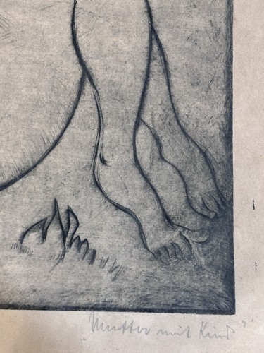 Estampe gravure vintage signée mère et enfant moderniste figuratif maternité art - Photo 11 sur 18