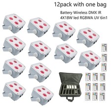 12pack DJ Wireless DMX IR Battery operated led Par uplights W/bag 4x18W RGBWA UV