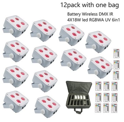 12pack 4x18W DJ Battery led slim Par Uplighter bag Wireless DMX IR RGBWA+UV 6in1