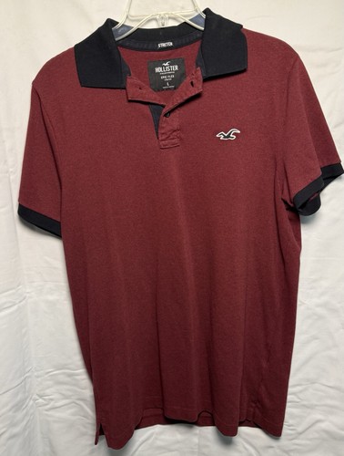 Hollister California Epic Flex Stretch Men's Polo Heather Maroon Large Y2K