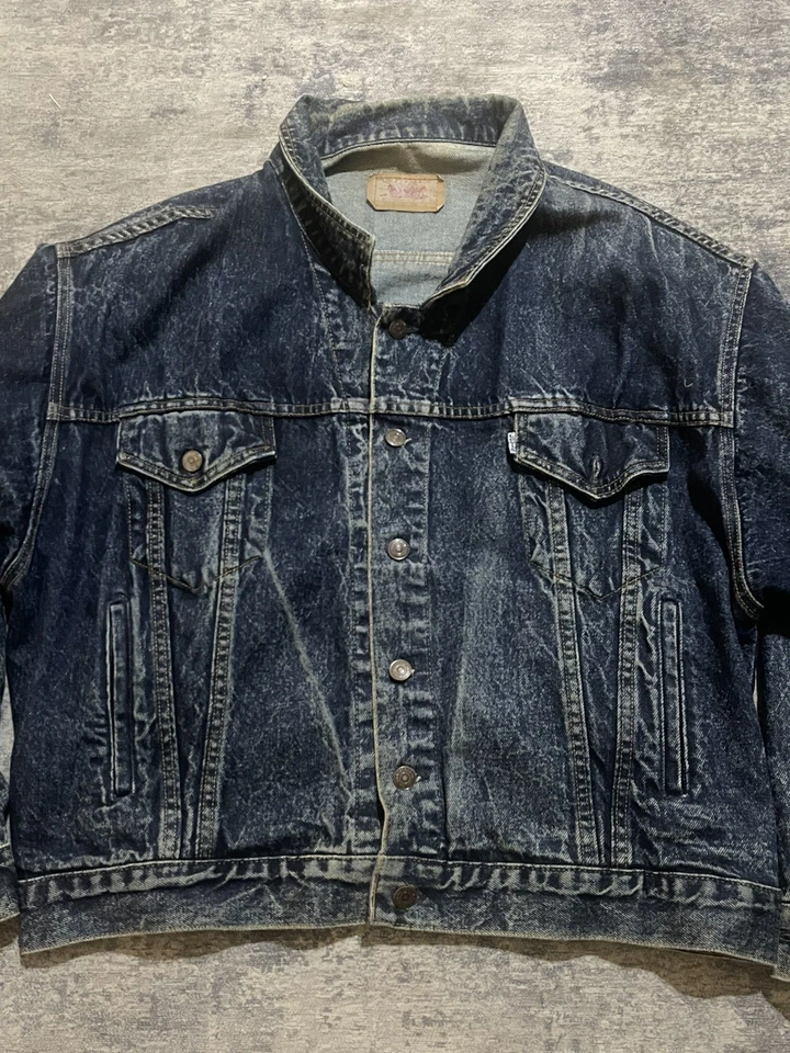 Jaqueta jeans caminhoneiro vintage Levi tipo 3 lavagem de pedra aba branca masculina tamanho grande - Imagem 2 de 4