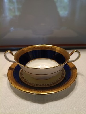 Aynsley GEORGIAN COBALT SMOOTH Cream Soup Bowl & Saucer Set 7348 (FLAWED)