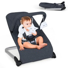 Baby Bouncer, Foldable Baby Rocker w/ 5-point Safety Harness Gray
